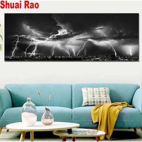 Large 5D Diy Diamond Painting Black Clouds and Lightning Thunder Diamond Embroidery Full Square Round Wedding Decoration