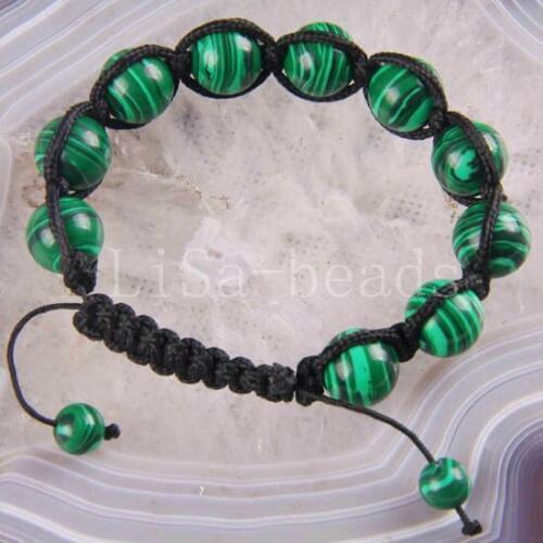 Free Shipping Fashion Jewelry Adjustable 12MM Round Malachite Bracelete 7-8" 1Pcs H1199