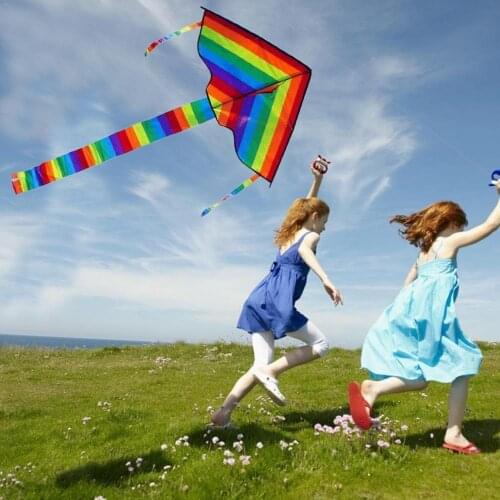 Large Colorful Rainbow Kite Long Tail Nylon Outdoor 50m Surf Kids Toys Flying Kid With Kite Kites Outdoor Line For Children I3E5