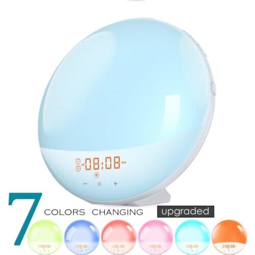 Alarm Clock Wake Up Light Smart Digital Snooze Nature Night Lamp Sunrise Colorful Light Nature Sounds FM Radio Digital Clocks