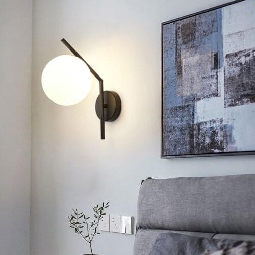 Black Nordic Glass Wall Lamp Led Indoor Moon Wandlamp Bedroom Aisle Decor Round Modern Bedside Light Wall Lights