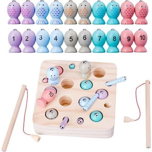 Wooden Magnetic Fishing Game For Kids Montessori Baby Early Educational Count Mathematics Catch Worm Coordination Children Toys