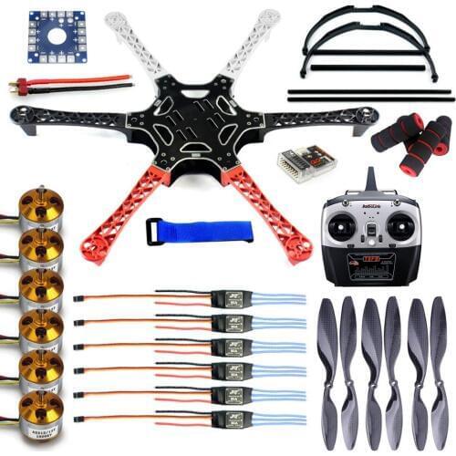 F05114-O F550 Drone FlameWheel Kit With QQ ESC Motor Carbon Fiber Propellers + RadioLink 8CH TX RX+Tall Landing Skid PTZ FPV