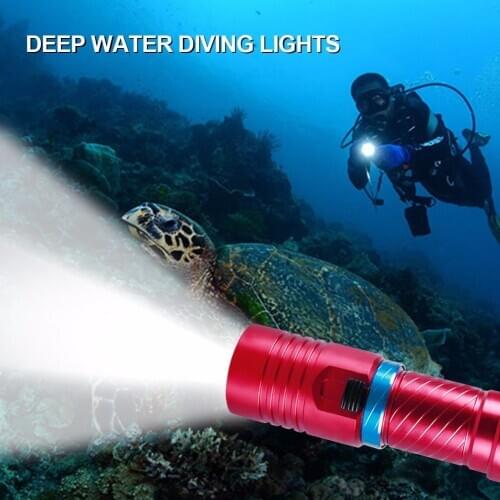 Diving Flashlight LED with Rechargeable 18650 Battery Zaklamp LED Flashlights Powerful Lantern for Under Water Fishing