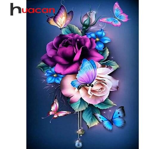 Huacan 5d Diamond Painting New Arrivals Butterfly Rose Diamond Embroidery Mosaic Flower Picture Of Rhinestones Home Decoration