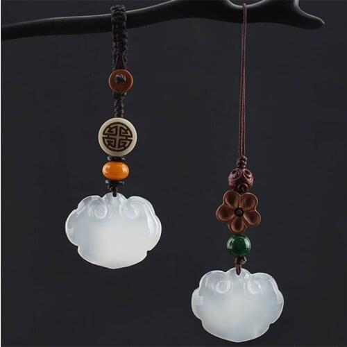 Chinese element white chalcedony longevity Ruyi Fu lock pendant pendant mobile phone chain lanyard phone charm lanyards keychain