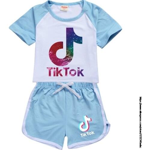 Baby Girls Boys Clothes Set Kids Short Sleeve Tik Tok Printed T-Shirts + Sports Shorts 2pcs Summer Fashion Teenagers Tracksuit