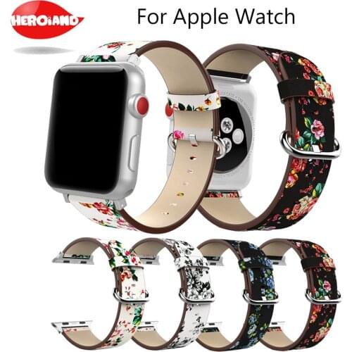 National Floral Printed Leather Loop for watch 4 3 2 1 Strap for Apple Watch Band 38mm 42mm 40mm 44mm sport Wrist Watch Bracelet