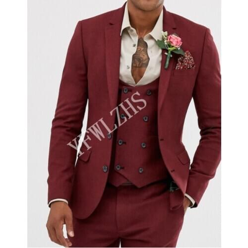 Handsome Groomsmen Notch Lapel Groom Tuxedos Mens Wedding Dress Man Jacket Blazer Prom Dinner (Jacket+Pants+Tie+Vest) A025
