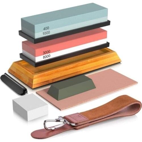 Kitchen Knives Sharpening Stones Set 400 8000 Grit Whetstone Kit with Flattener Knife Sharpner Waterstone Bar Grinding Stone