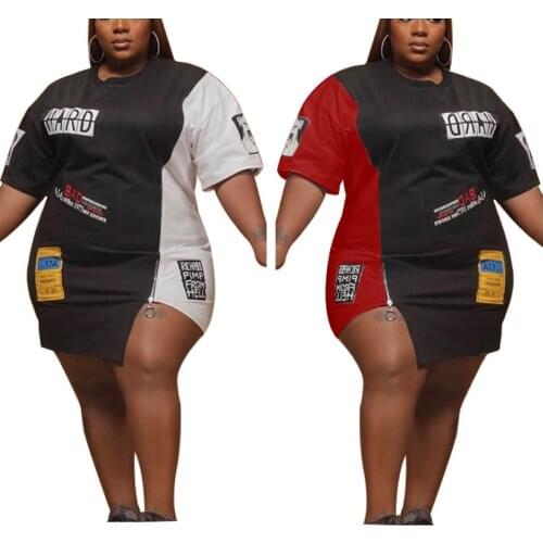 L-4XL plus size summer dress 2021 sport patchwork printing short sleeve O neck casual dresses women Wholesale Dropshipping