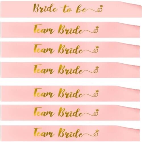 7 Pcs Hen Party Sash Pink Bride to Be Sash with Team Bride for Hen Party Wedding Bridal Shower Gold Letter HW36