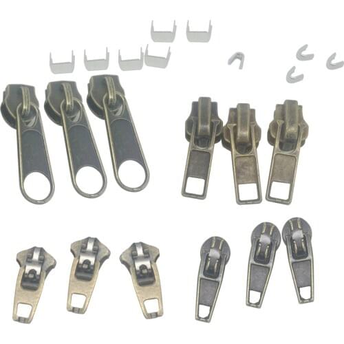 22pcs/set Metal Zip Repair Zipper Sliders Zipper Replace Accessories Bronze