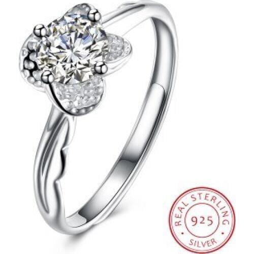UFOORO Fashion Elegant Original 925 Sterling Silver Dazzling Clover Flower Ring Clear CZ Wedding Jewelry USH-R0015