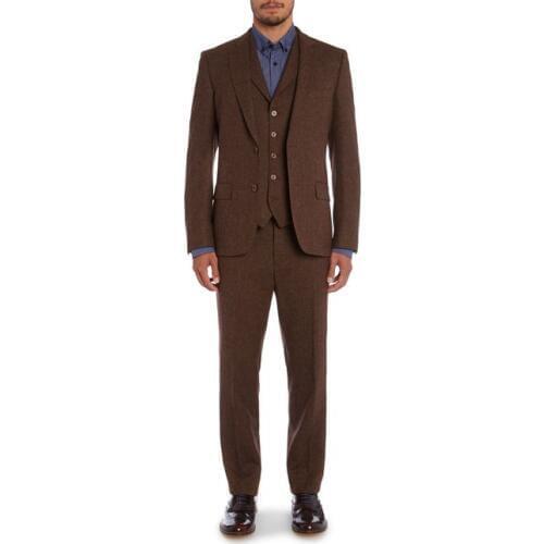 2017 Latest Coat Pant Designs Dark Brown Tweed Men Suit Slim Fit Skinny 3 Piece Tuxedo Custom Groom Suits Blazer Terno Masculino
