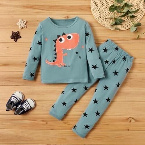 New Baby Girl Clothes 2 Pcs Set Cotton Lovely Cartoon Dinosaur Star Long Sleeve Tops+trousers Comfortable Home Baby Pajamas 1-4Y