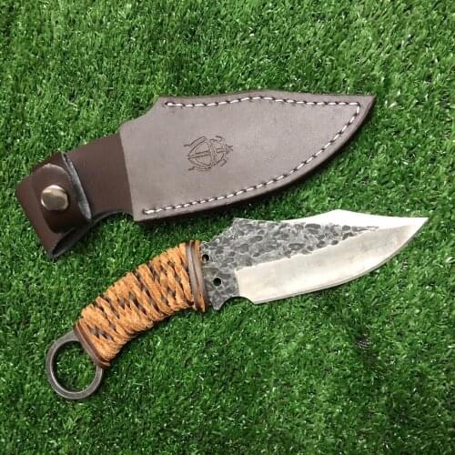 High-carbon Steel Hunting Knife Hand-forged Fixed Blade Straight Knives Camping Tactical Survival Knife Bone Hatchet tool