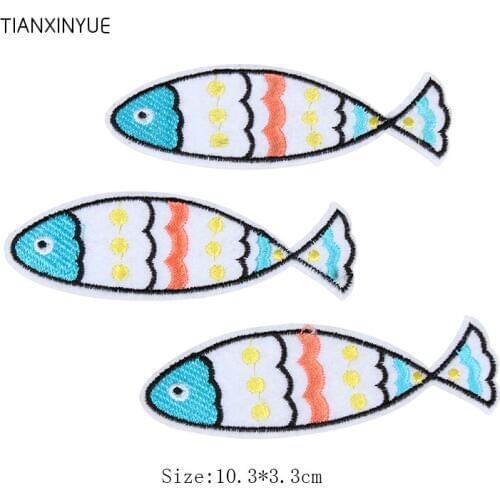 TIANXINYUE 20pcs/lot ocean fish Patch fashion Embroidered iron on patch for clothing Applique DIY Accessory