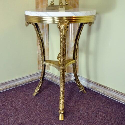 Luxurious French Antique Reproduction Brass Side Table with Marble Top W52.5H69.5cm for Living Room Teapoy Decoration Desk