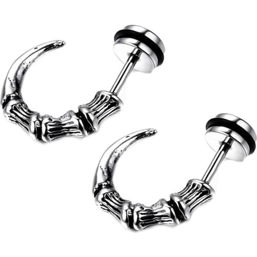 Mens Women Punk Steel Horn Claw Stud Earrings Cheater Fake Ear Plugs Gauge
