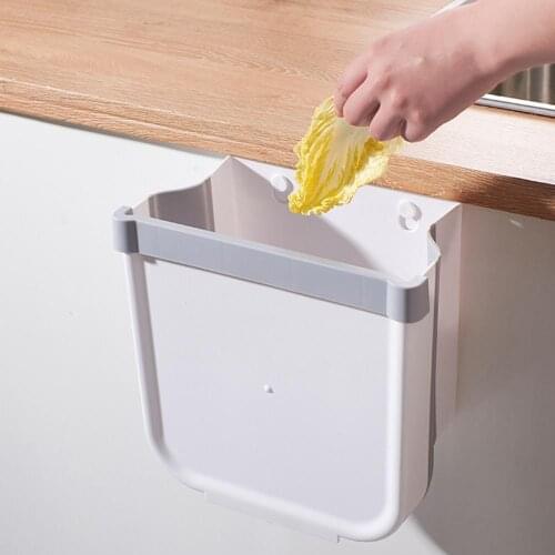 Folding Wall Mount Trash Can Hanging Garbage Bin ABS Kitchen Rubbish Container 5L 10L Cabinet Storage Bucket Cleaning Dustbin