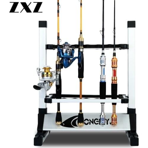 12/24 Slots Fishing Rod Rack Holder Aluminum Alloy Fishing Rod Pole Bracket Display Stand Organizer Fishing Tackle Support Mount