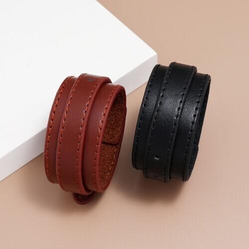 High Quanlity Pu Leather Punk Men Bracelet Jewelry Wide Wrap Watch Bangle Simple Geometric Cuff Jewelry Pulsera Hombre