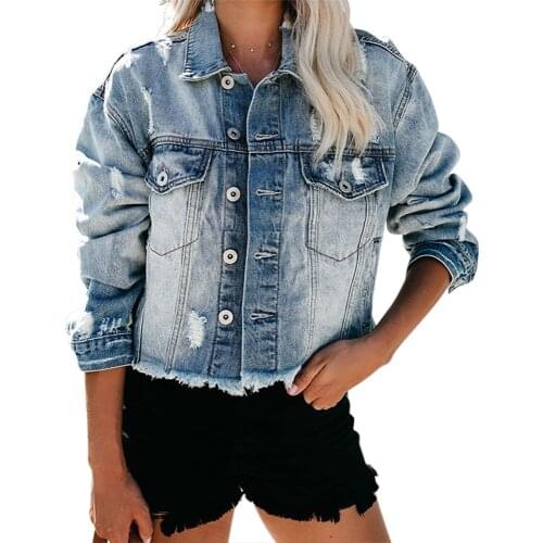 Tassel Denim Jacket Womens Denim Tops Boyfriend Denim Coat Long Sleeve Blue Streetwear Jackets For Lady Korean Casual Coat