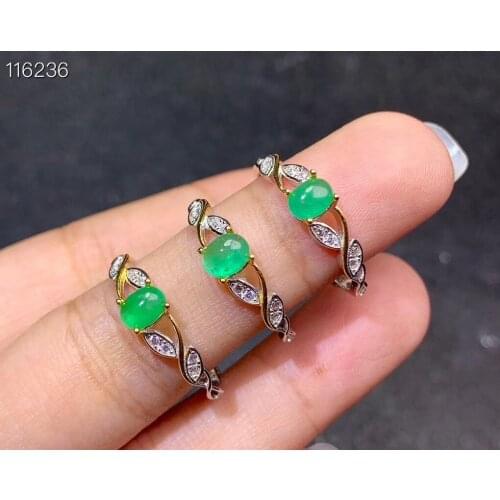 4mm *5mm Natural Emerald Ring for Wedding Solid 925 Silver Emerald Jewelry Fashion Gemstone Ring Brithday Gift for Woman