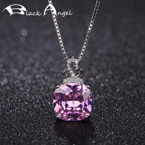 BLACK ANGEL 100% 925 Sterling Silver Created Pink Gemstone Citrine White CZ Charm Pendants Necklace For Women Fine Jewelry Gift