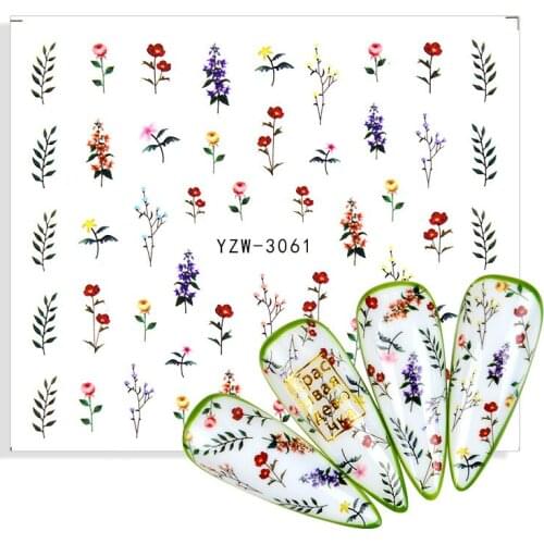 1 Sheet Summer Green Leaves Flower Watermark Nail Sticker Floral Leaf Slider Decals Water Transfer Spring Nail Art Decoration
