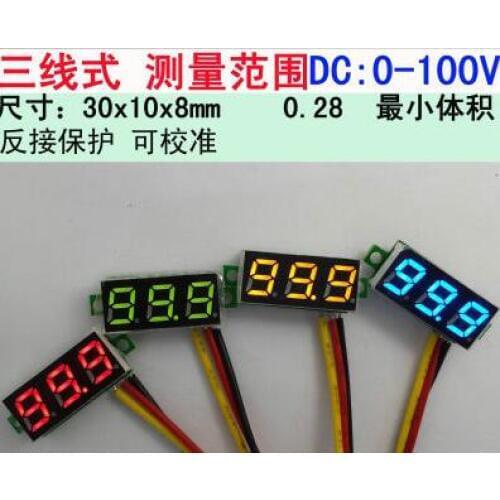 10PCS x 0.28 inch Red 3 wire Portable Voltmeter DC0-100V Red Light Digital LED Panel Voltage Meter LED display