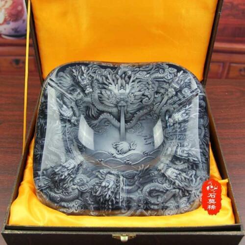 Limited edition # 2020 BAR TOP COOL -unique 3D embossed dragon GOOD LUCK FENG SHUI crystal art Ashtray statue- Birthday gift