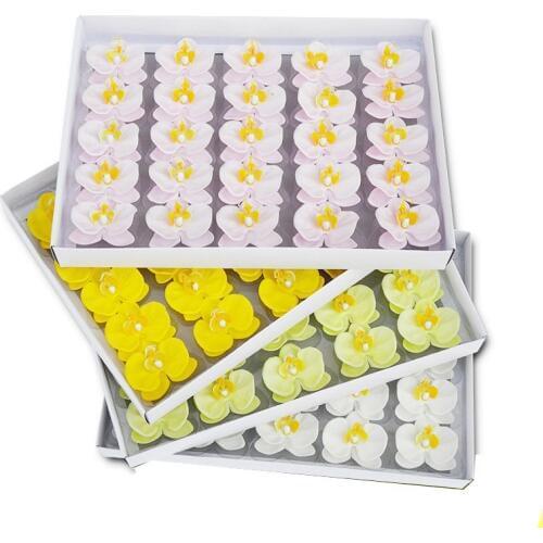 25Pcs Fashion Orchid Artificial Flowers Diy Artificial Butterfly Orchid Soap Flower Head Phalaenopsis Wedding Home Decoration