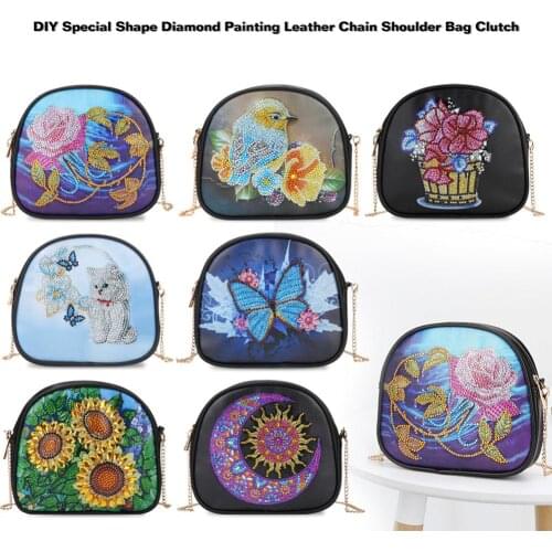 5D DIY Special Shaped Diamond Painting PU Leather Crossbody Bags Chain Clutch DIY Craft Diamond Embroidery Sun Moon