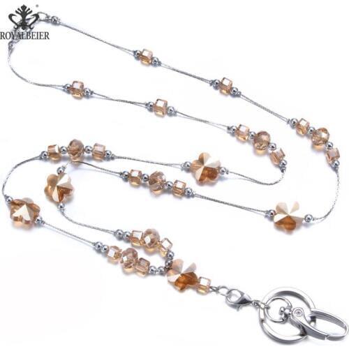 RoyalBeiery Handmade Crystal Necklace ID Work Card Rope Chain Mobile Phone Keychain Mobile Phone Lanyard Can Wholesale