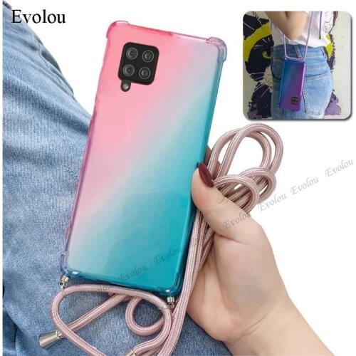 For Samsung M32 A03S M42 A32 A22 Cases Color Gradient Soft Case For Quantum 2 S21 FE Crossbody Lanyard Airbag Shockproof Cover