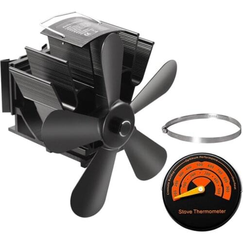 Black Fireplace 5 Blades Heat Powered Stove Fan Log Wood Burner EcoFriendly Quiet Home Fireplace Fan Efficient Heat Distribution
