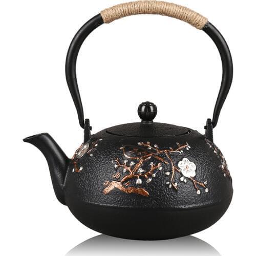 Cast Iron Tea Pot Japanese Teapot Tetsubin Kettle Drinkware KungFu Tools Stainless Steel Strainer Plum blossom Tea Kettle 1.2L