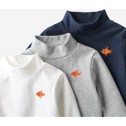 Kids White T shirt Boys Girls Long Sleeve Top Children High collar Solid Cotton Clothes 2 - 8 Years Winter top Boy Girl T Shirts