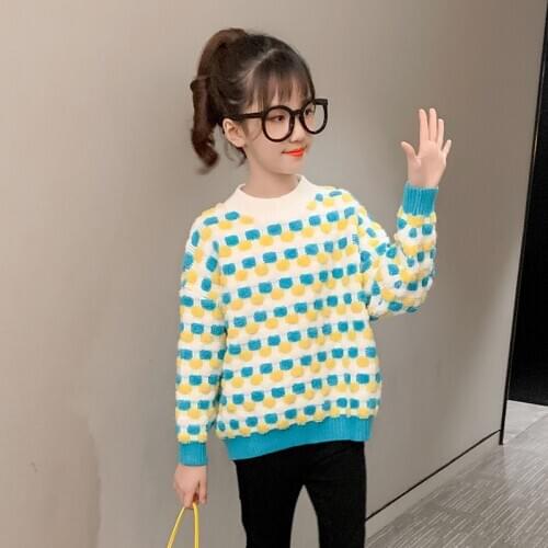 Kids 4-12 years little girls 2020 autumn winter fashion cute polka dot warm thick knitted sweaters O-Neck casual cotton clothes