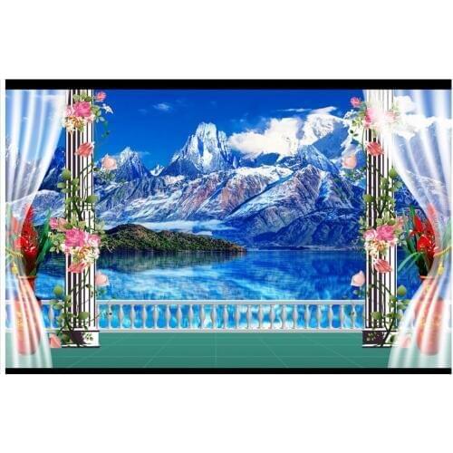 Custom photo wallpaper 3d wall murals Beautiful snow mountain scenery 3 d TV setting wall balcony scenery wall papers home decor
