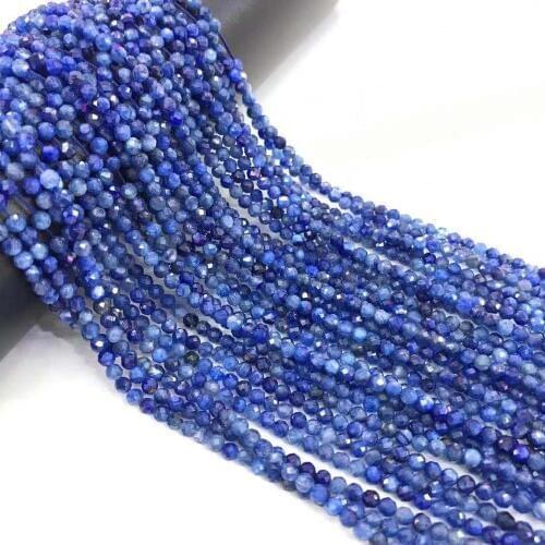 3-3.5mm 4-4.5mm Faceted Genuine Natural Kyanite Stone Beads For Jewelry Making Round Loose Real Disthene Stone Beads DIY 15