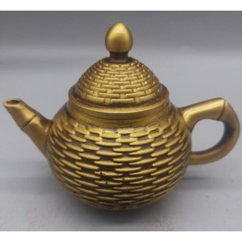China brass archaize Bamboo basket teapot crafts statue
