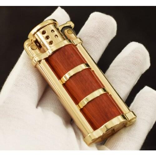 Creative Metal With Rose Wood Fuel Kerosene Cigarette Lighter Luxury Grinding Wheel Metal lighter Cap ejection Smoking Lighter