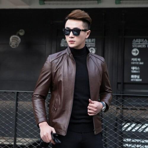 2020 Genuine Leather Jacket Men Spring Autumn Sheepskin Coat Slim Fit Short Motorcycle Mens Leather Jackets 1YW61228 KJ3922