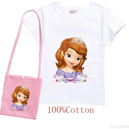 Sofia Cartoon Summer Girls Wear Short Sleeve T Shirt + Bag New Kids Princess Cotton t-shirt