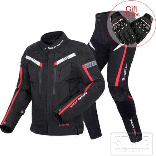 GHOST RACING Motorcycle Jacket Men Waterproof Moto Jacket Motorcycle Cold-proof Autumn Winter Motorbike Riding Moto Jacket Black