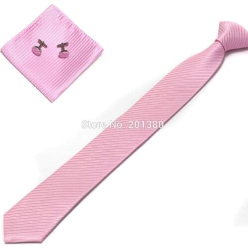2018 solid stripe mens skinny neck tie set Pocket square cufflinks