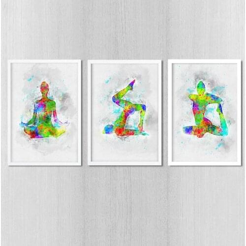 Yoga art Set of three prints Home Studio decor Triple art posters with yoga poses Watercolor wall art decoration